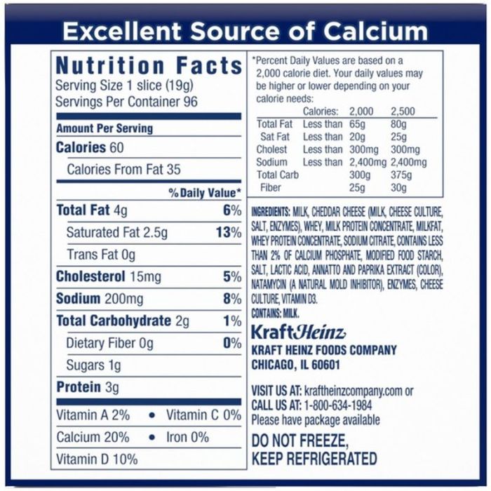 Cheese slice nutrition facts